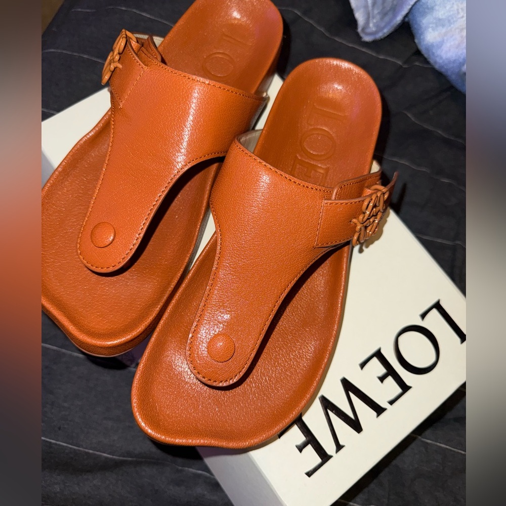Loewe Tan Leather ANAGRAM Thong Sandals